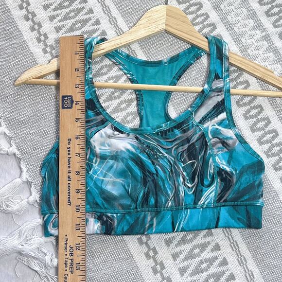 Calvin Klein Teal & White Abstract Print Racerback Sports Bra Activewear Workout - Picture 9 of 9